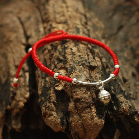 100% pulsera de plata color las mujeres amuleto campanilla hecha a mano encanto Buda de la suerte rojo cuerda pulsera y brazalete de joyería ► Foto 1/6