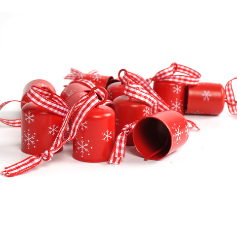 Campana cilíndrica roja de 25mm para decoración navideña, campana pequeña de copo de nieve para colgar en el hogar, 12 Uds. ► Foto 1/6