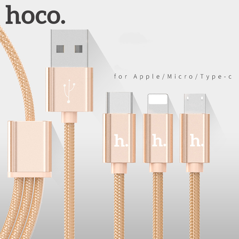 HOCO-Cable de datos de carga de Metal, cargador de nailon para enchufe de Apple, iPhone, iPad, Micro USB tipo C, para Samsung, Xiaomi, 3 en 1, 2 en 1 ► Foto 1/6