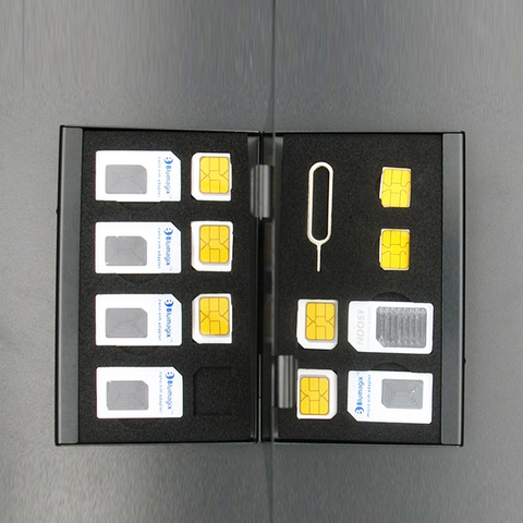 Aluminio portátil SIM Micro Pin tarjeta SIM Nano tarjeta de memoria caja de almacenamiento funda protectora negro ► Foto 1/6