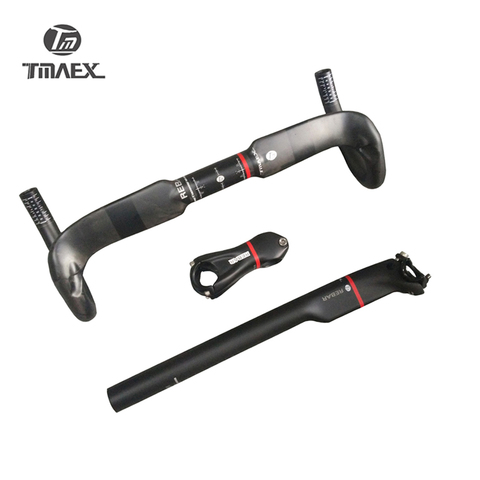 Tmaex-bicicleta de carretera de carbono rompiendo viento Agarraderas carbono Fibra Agarraderas + STEM + tija set Racing Partes de bicicleta 560g ► Foto 1/5