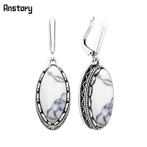 Classic Eye Shape White Blue Stone Earrings For Women Vintage Antique Silver Plated Wedding Party Gift Fashion Jewelry TE151 ► Foto 1/6
