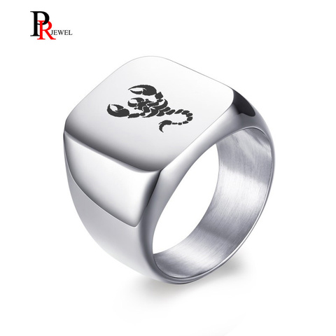 Anillos de escorpión Punk para hombre, banda de acero inoxidable pulido, Color plata sólida, anillo de grabado gratis ► Foto 1/1