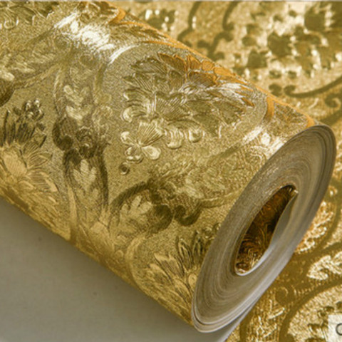 Papel tapiz dorado clásico de lujo rollo de papel tapiz de papel de pared de Damasco con relieve para sala de estar papel de pared brillante papel de aluminio dorado ► Foto 1/2