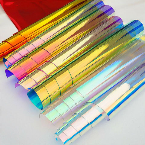 Iridiscente holográfico transparente PVC tela láser Arco Iris brillante Material de vinilo arco bolsa artesanal ► Foto 1/6