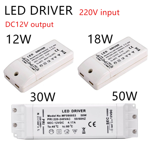 Controlador led adaptador de transformador 12vdc salida 6 w 12 w 18 w 30 w 50 w cubierta plástica 220 v a 12 v para tira led mr11 mr16 12vdc ► Foto 1/6