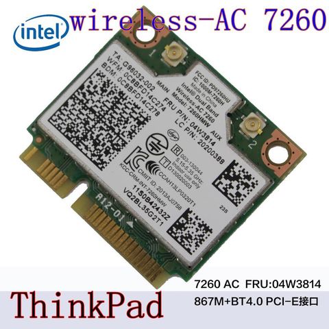 Intel Dual Band Wireless-AC 7260 7260HMW 7260AC THINKPADS440 S540 E440 INTEL7260AC Frecuencia Dual 867M Bluetooth 4.0FRU: 04X6090 ► Foto 1/2