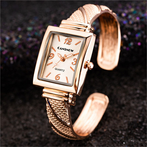 Relojes de cuarzo rectangulares para mujer, pulsera de oro rosa con estilo, informal, de lujo, novedad, 2022 ► Foto 1/6