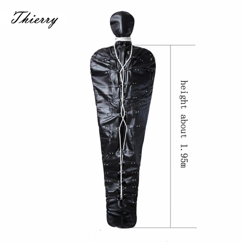 Thierry-saco de dormir para bondage de cuerpo completo, chaqueta recta de cuero PU, Capucha ajustable para la cabeza eliminada, juegos para adultos, juguete sexual fetiche ► Foto 1/1