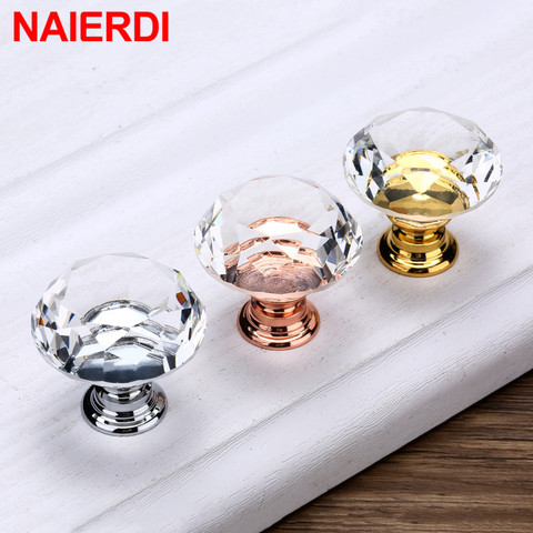 NAIERDI-pomos de cristal con diseño de forma de diamante, Base dorada, tiradores de armario, pomos de cajones, mangos de armario de cocina, manija de muebles ► Foto 1/6