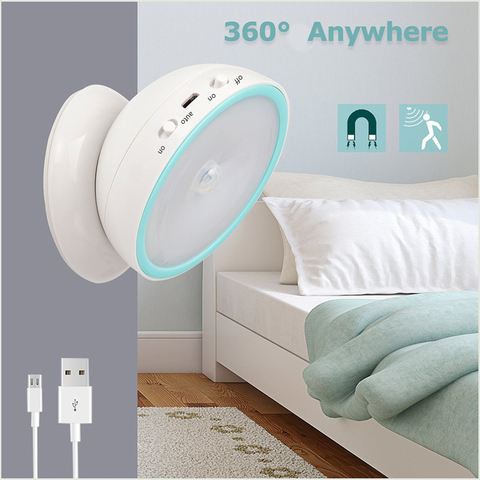 Luz nocturna LED para armario interior, iluminación para escalera, dormitorio y cocina, lámpara de pared recargable por USB, PIR, 360º ► Foto 1/6