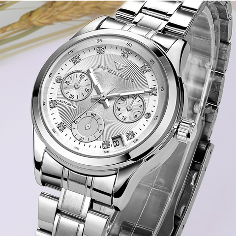 Reloj Mecánico de lujo para Mujer, con fecha automática, de acero inoxidable ► Foto 1/6