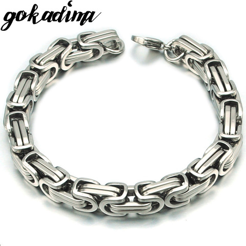 Gokadima nuevo producto de Color plata pulseras de acero inoxidable enlace bizantino pulsera de cadena para hombre de moda de joyería de buena calidad ► Foto 1/6