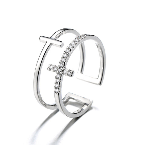 Nueva moda Cubic Zirconia Cruz de cristal anillos de oro doble geométrica anillo ajustable para mujeres de moda hermosa joyería 2022 ► Foto 1/6
