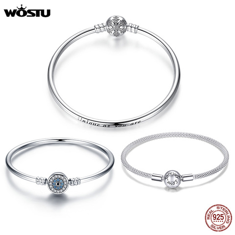 WOSTU auténtica Plata de Ley 925 grabado copo de nieve cierre único como eres pulsera de cadena y brazalete ajuste joyería DIY ► Foto 1/6