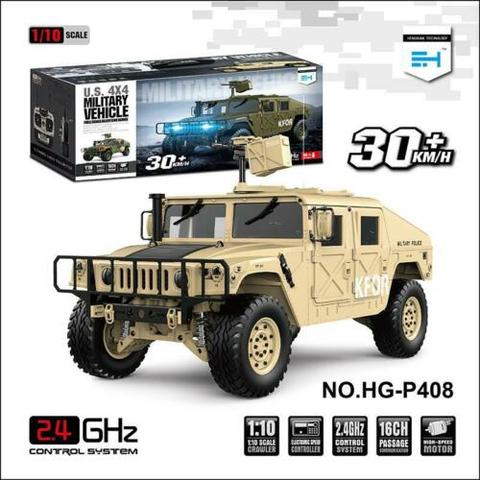 HG-coche de carreras de control remoto 1/10, vehículo militar amarillo, 4x4, Humm, P408, con Motor ESC, Radio, sistema de sonido ligero TH15073 ► Foto 1/1