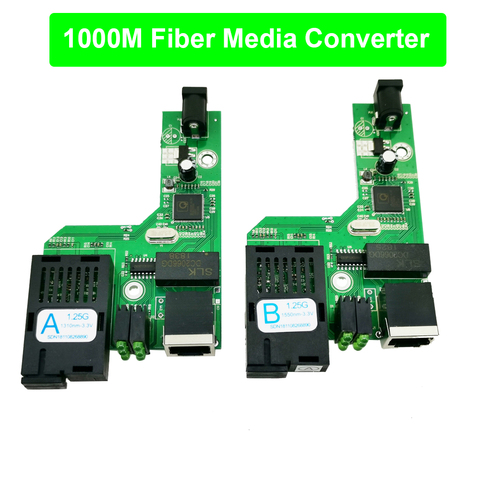 FTTH 1 par convertidor de medios ópticos de fibra Gigabit 10/100/1000 Mbps de modo único puerto SC de fibra única 20 KM PCBA con adaptador de corriente ► Foto 1/4