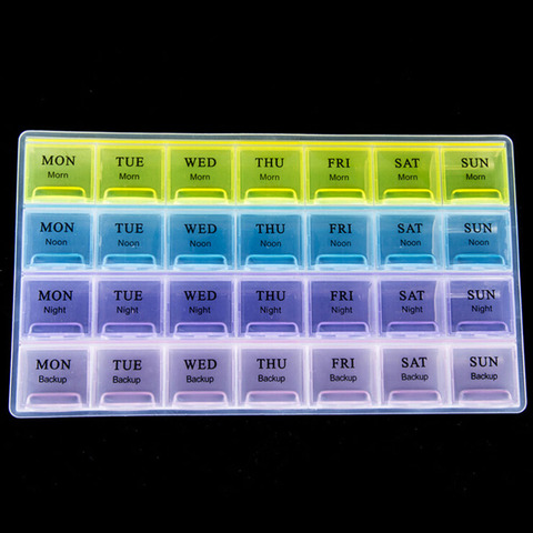 Caja para pastillas, contenedor organizador de almacenamiento, 4 filas, 28 cuadrados, semanal, 7 días, 1 Uds. ► Foto 1/5