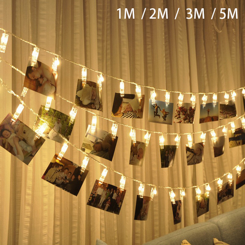Clip para fotos LED Led guirnaldas de luces led que funcionan con batería de Navidad guirnaldas de luces de la boda de San Valentín, decoración de la pared ► Foto 1/6