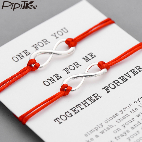 Pipitree 2 unids/set juntos para siempre, pulsera amor infinito para los amantes cordel rojo pulseras de pareja de Los hombres y las mujeres el deseo de regalo de la joyería ► Foto 1/6