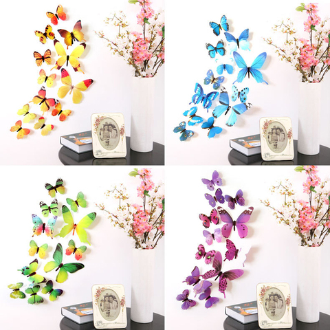 12 pzs pegatinas de pared de mariposas, pegatinas de pared, decoraciones para el hogar de Año Nuevo, papel tapiz de PVC de mariposas 3D para la sala ► Foto 1/6