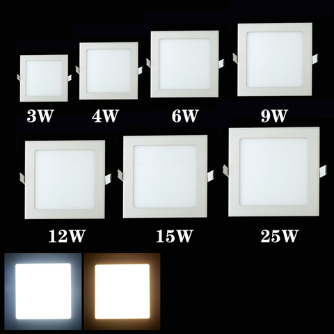 3 W 9 W 12 W 15 W 25 W Panel de luz LED blanco cálido/blanco frío cuadrado suspendido LED techo punto de iluminación bombilla AC85-265V envío gratis ► Foto 1/4