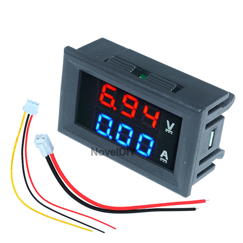 0,56 pulgadas Mini Digital voltímetro amperímetro DC 100V 10A Panel Amp voltios medidor de corriente de voltaje probador Azul Rojo de doble LED pantalla ► Foto 1/6
