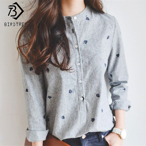 Bordado Vintage a rayas 2022 suelto nuevo otoño Slim camisa de las mujeres de la moda Blusas Tops con hoja de camisas de gran oferta T78866A ► Foto 1/6