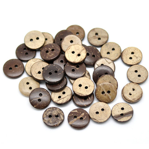50 Uds 15mm cáscara de coco marrón 2 agujeros botones de costura para álbumes de recortes, Scrapbooking manualidades, 7NK246 ► Foto 1/4