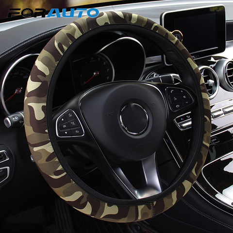 Cubierta de volante de Lycra SBR para coche, accesorio Interior de camuflaje antideslizante, artesanal, se adapta a la mayoría de autos ► Foto 1/6