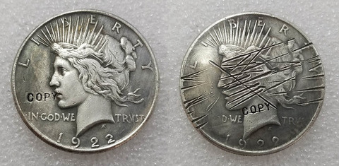 Cero 1922 paz dólar Moneda de dos caras (1922) copia monedas ► Foto 1/1