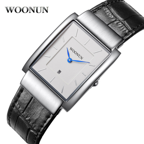 WOONUN-Reloj sencillo para hombre, correa de cuero de marca de lujo, de cuarzo japonés rectangular, superfino, 2022 ► Foto 1/6