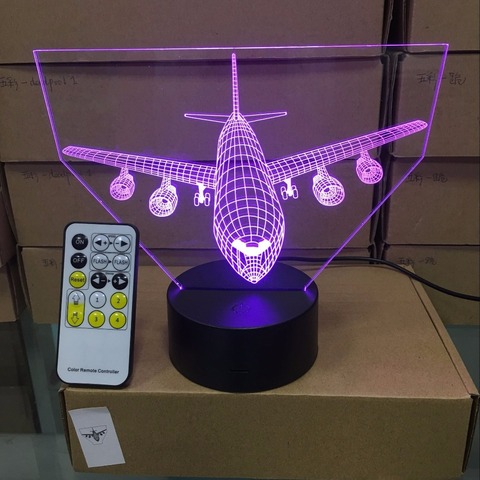 Lámpara LED de mesa 3D con avión de aire con Control remoto, lámpara de noche con ilusión, lámpara de 7 colores con cambio de color, Lámpara USB alimentada por batería 3AA ► Foto 1/6
