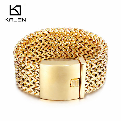 Kalen-Pulseras de cadena de eslabones de acero inoxidable para hombre, pulseras de malla de oro de Dubái pulido alto, accesorios de joyería ► Foto 1/6