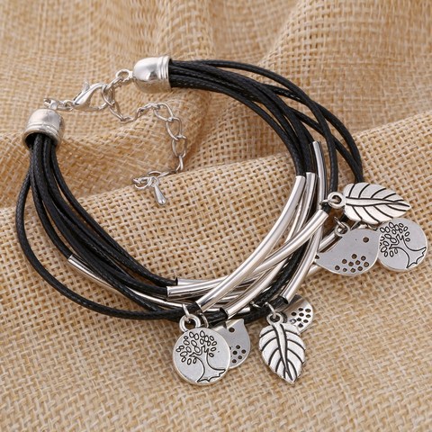 MINHIN negro/marrón/Beige colores Multi capas pulsera de cuero mujer hecho a mano encanto brazalete Mini pájaros colgante pulsera de muñeca ► Foto 1/6