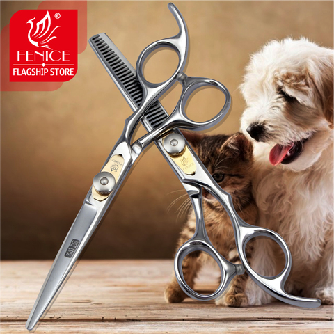 Fenice profesional Japón 440c 6,0 pulgadas perro aseo tijeras conjunto de corte + adelgazamiento tijeras adelgazamiento de 25%- 30% ► Foto 1/5