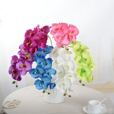 Mariposa Artificial de Orquídea blanca, flor de seda + polilla de plástico, Phalaenopsis para boda, decoración del hogar, flores falsas ► Foto 1/6