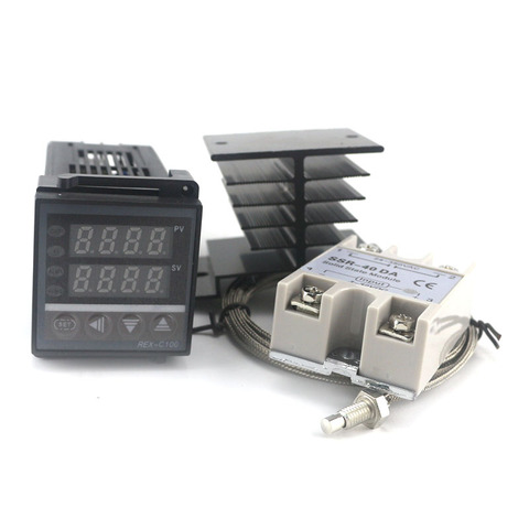 Kit de controlador de temperatura Dual PID, salida SSR, termostato Digital de REX-C100, 220V AC con SSR-40DA, sonda K de calidad para disipador de calor ► Foto 1/6