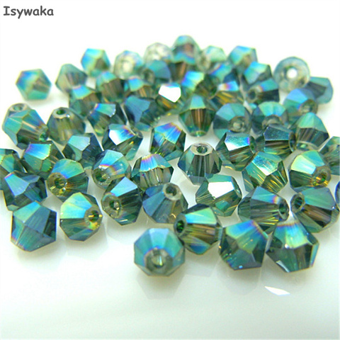 Venta de Isywaka verde caliente 100 unids de 4mm Bicone Austria cuentas de cristal encanto cuentas de cristal espaciador suelto para hacer joyería DIY ► Foto 1/6