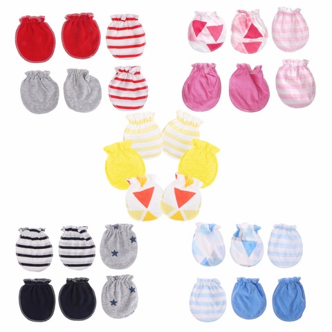 3 pares de bebé de moda guantes antiarañazos protección para Recién Nacido cara de algodón de manoplas para rascar ► Foto 1/6