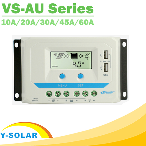 EPever PWM 10A/20A/30A/45A/60A controlador de carga Solar VS-AU serie retroiluminación LCD Dual USB PV regulador de cargador Solar para casa ► Foto 1/6