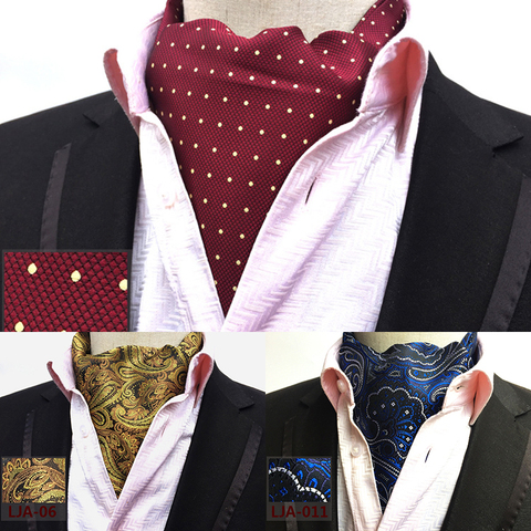 Ricnais nueva calidad hombres Ascot cuello corbata Vintage Paisley floral seda jacquard corbata Scrunch de estilo británico ► Foto 1/6
