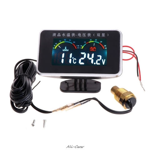 De coche de 12V/24V LCD agua medidor de temperatura termometro del voltímetro 2in1 del medidor de temperatura y medidor de tensión de 17mm ► Foto 1/6