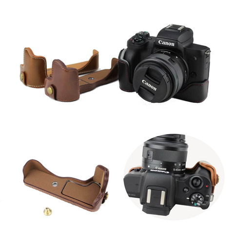 Funda de cuero PU para cámara Canon EOS M50 M50 Mark II EOSM50, 3 colores, cubierta de medio cuerpo, batería abierta, negro, café y marrón ► Foto 1/6