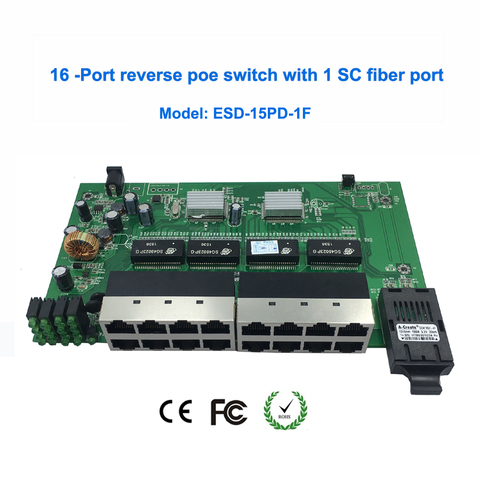 Interruptor ethernet de 24V poe16-Port, conmutador de ethernet poe inverso con 1 puerto de fibra óptica sc PCB ► Foto 1/6