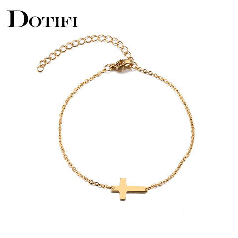 DOTIFI-pulsera de acero inoxidable para mujer y hombre, brazalete cruzado de Color dorado y plateado, joyería de compromiso para amantes ► Foto 1/6