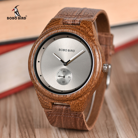 BOBO BIRD-relojes de madera para hombre y mujer, reloj de cuarzo con correa de cuero de lujo, en caja de madera, masculino, W * Q24 ► Foto 1/1