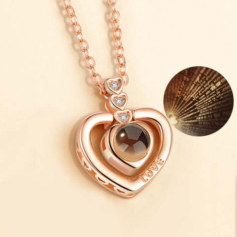 Collares de cuatro corazones de alta calidad para Mujer, joyería de la AMISTAD para siempre, collar de proyección con frase i Love You 100 ► Foto 1/5