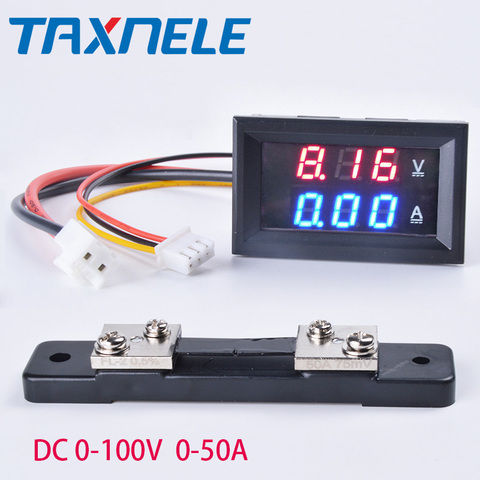 Voltímetro Digital de CC de 0-100V, amperímetro de 50A y 100A, medidor de corriente de voltaje LCD con conector de Cable de derivación ► Foto 1/6