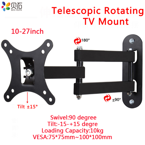 Movimiento completo TV de montaje en pared Monitor soporte de pared con giratoria y articular inclinación brazo encaja 10-27 